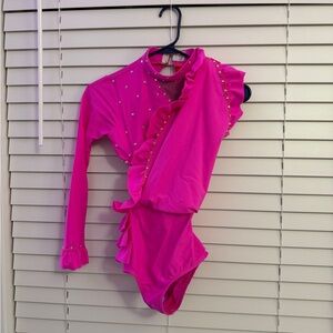 Custom Rhinestone Dance Costume Pink Orange Quick Change Fringe